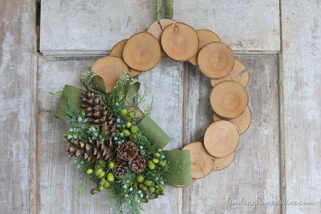 Wood slice &amp; Burlap Christmas Wreath