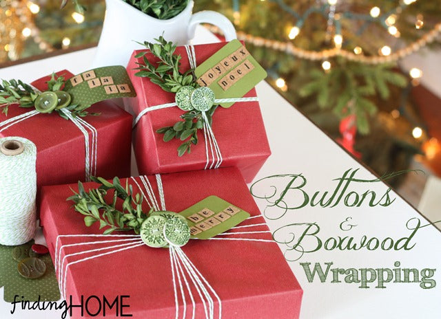 Gift Wrap Ideas: Buttons &amp; Boxwood