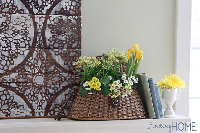 Stenciled Barnwood Spring Mantel