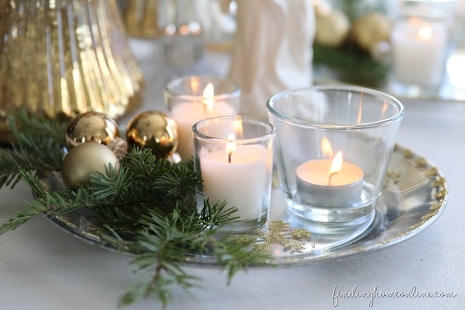 Christmas Decorating: Silver &amp; Gold Candle Plate